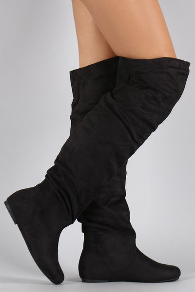 Suede Slouchy Over-The-Knee Flat Boot