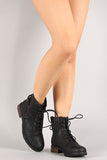 Bamboo Round Toe Buckled Lace Up Zip Booties