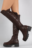 Buckle Round Toe Lug Sole Flatform Riding Over-The-Knee Boots