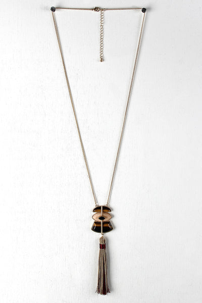 Multi-Colored Stone Tassel Necklace