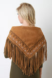 Embroidered Fringe Suede Triangle Scarf