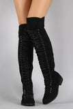 Lace Up Faux Suede Over The Knee Boot