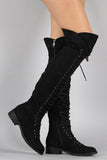 Lace Up Faux Suede Over The Knee Boot