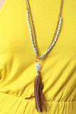Marble And Leather Tassel Necklace
