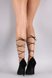 Suede Net Pointy Toe Lace-Up Pump