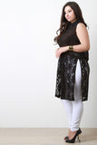 Semi-Sheer Floral Lace Sleeveless Button-Up Top