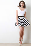 Black and White Striped Skater Skirt