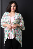 Floral Handkerchief Hem Short Sleeve Kimono