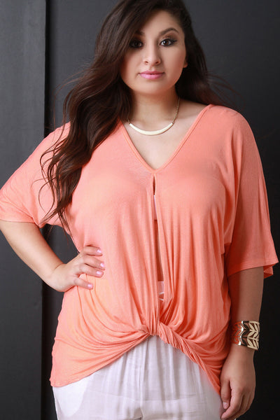 Twisted Slit Front Dolman Sleeves Top