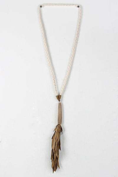 Wood and Leather Tassel Pendant Necklace