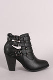 Buckled Side Cutout Chunky Heeled Ankle Boots