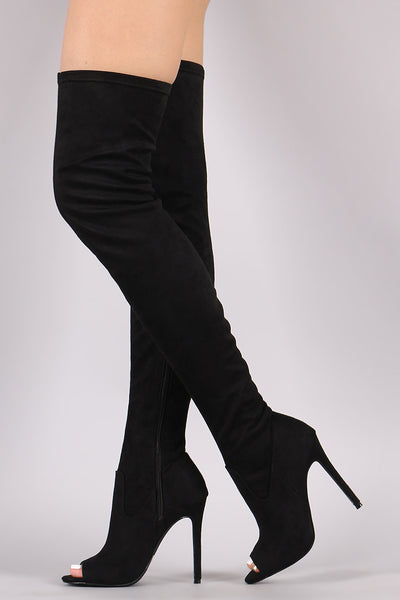 Suede Peep Toe Stiletto Over-The-Knee Boots