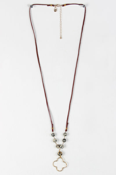 Vegan Leather Open Clover Pendant Necklace