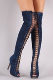 Liliana Denim Lace Up Stiletto Heeled Over-The-Knee Boots