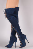 Liliana Denim Lace Up Stiletto Heeled Over-The-Knee Boots