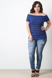 Striped Off The Shoulder Rib Knit Tee