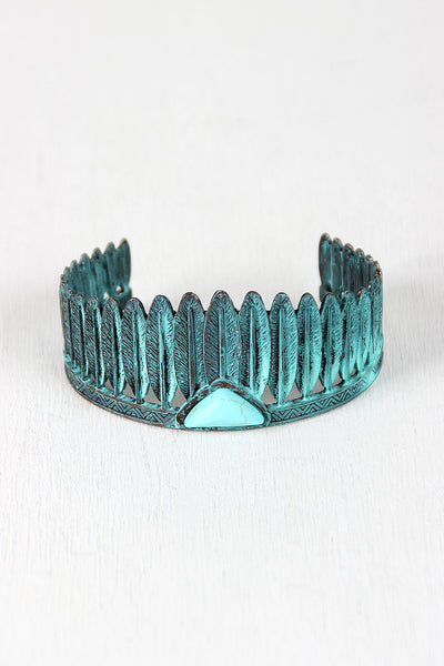 Native Feathers and Marble Cuff Bracelet