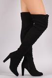 Wild Diva Lace Up Chunky Heel Over the Knee Boots