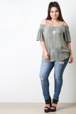 Crinkled Woven Bardot Necklace Top