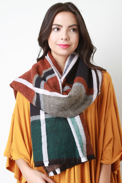 Large Print Woven Plaid Scarf