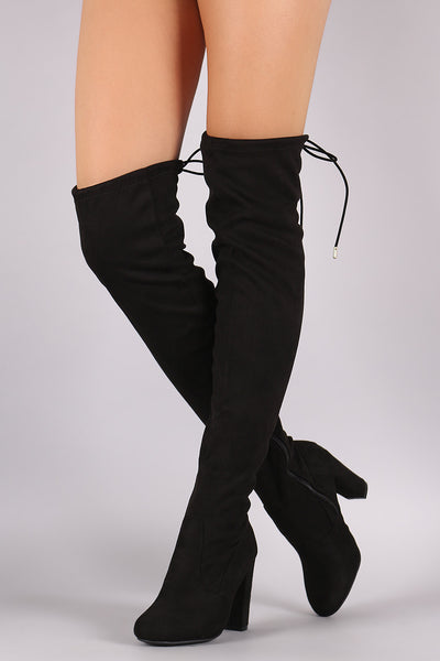 Bamboo Fitted Suede Chunky Heeled OTK Boots