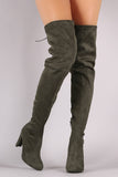 Wild Diva Lounge Suede Drawstring-Tie Heeled Over-The-Knee Boots