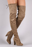 Wild Diva Lounge Suede Drawstring-Tie Heeled Over-The-Knee Boots