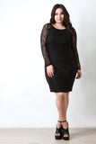 Long Sleeve Lace Contrast Bodycon Dress