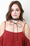 Layered Suede and Denim Choker Necklace Set