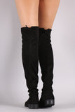 Suede Drawstring-Tie Riding Over-The-Knee Boots