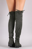 Suede Drawstring-Tie Riding Over-The-Knee Boots