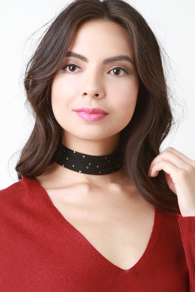 Vegan Suede Strappy Studded Wide Choker Necklace