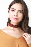Vegan Suede Strappy Studded Wide Choker Necklace