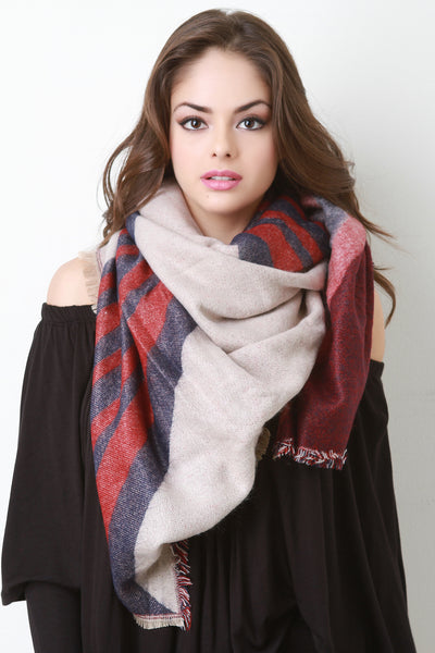 Geo Pattern Woven Square Frayed Scarf