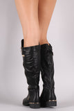 Buckled Strap High Low Riding Knee High Boots