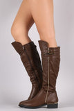 Buckled Strap High Low Riding Knee High Boots