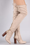 Over-The-Knee Back Corset Chunky Heel Boots