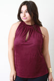 Suede Ruched Mock Neck Sleeveless Top
