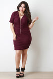 Ruched Zip Up Short Sleeve Bodycon Dress