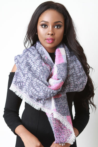 Woven Color Block and Chevron Pattern Oversize Scarf