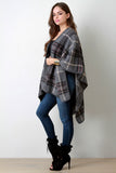 Plaid Wool Open Front Poncho