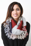Woven Color-blocked Knotted Fringe Circle Scarf