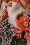 Woven Color-blocked Knotted Fringe Circle Scarf
