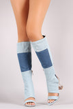 Denim Patchwork Chunky Clear Heeled Cutout Knee High Boots