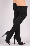 Liliana Elastane Open Toe Stiletto Over-The-Knee Boots