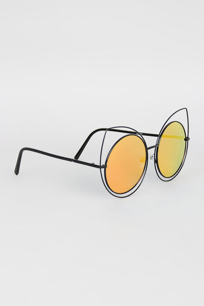 Wire Frame Cat Eye Mirrored Sunglasses