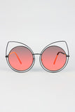 Wire Frame Cat Eye Mirrored Sunglasses