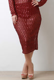 Semi Sheer Mesh Diamond Pattern Sequin Midi Skirt