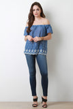 Off The Shoulder Contrast Embroidered Trim Blouse