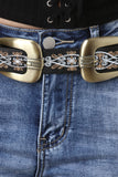 Vegan Leather Embroidered Swirls Belt